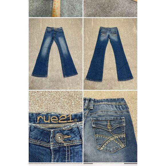 Rue 21 womens bootcut jean sz 3/4R low rise flip pocket blue jeans retro Y2K - Picture 1 of 12